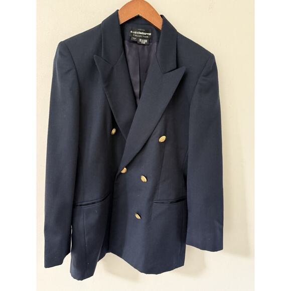 Liz Claiborne Jackets & Blazers - Liz Claiborne Collection Wool Blazer Jacket Navy Blue Size 6P Gold Buttons